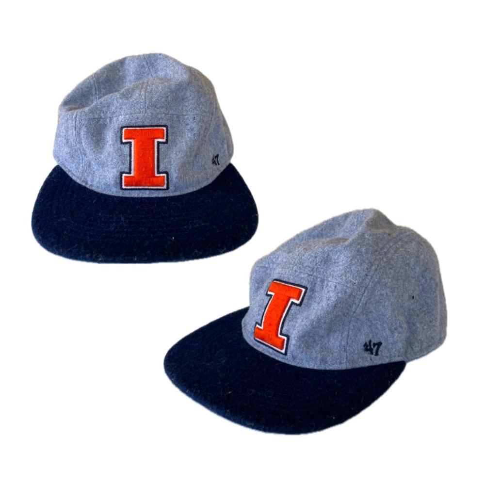 University of Illinois Felt Gray and Blue 5-Panel Hat with Logo Stitching - OS